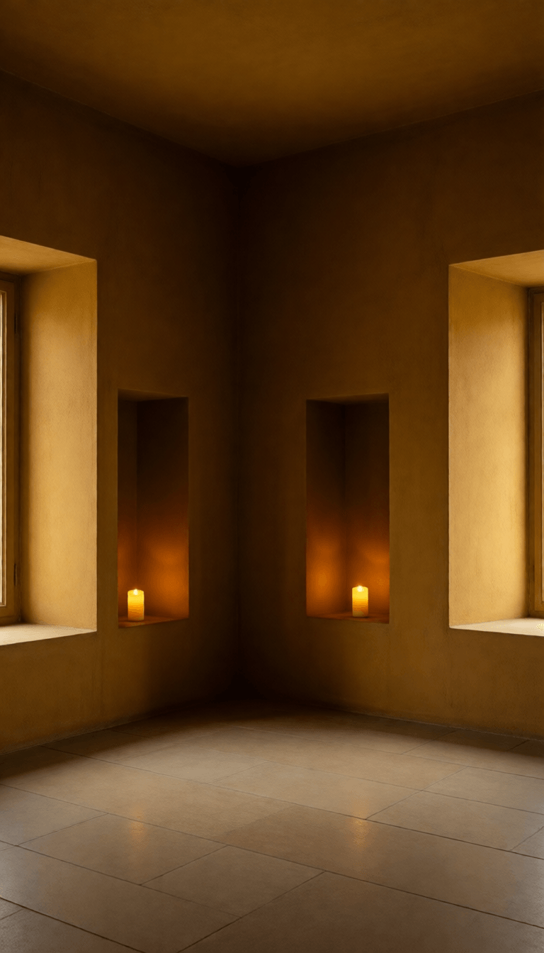 Ophelia générateur d’images IA gratuit – prompt:photorealism image, monolithic interior room painted in a deep ochre hue, featur…