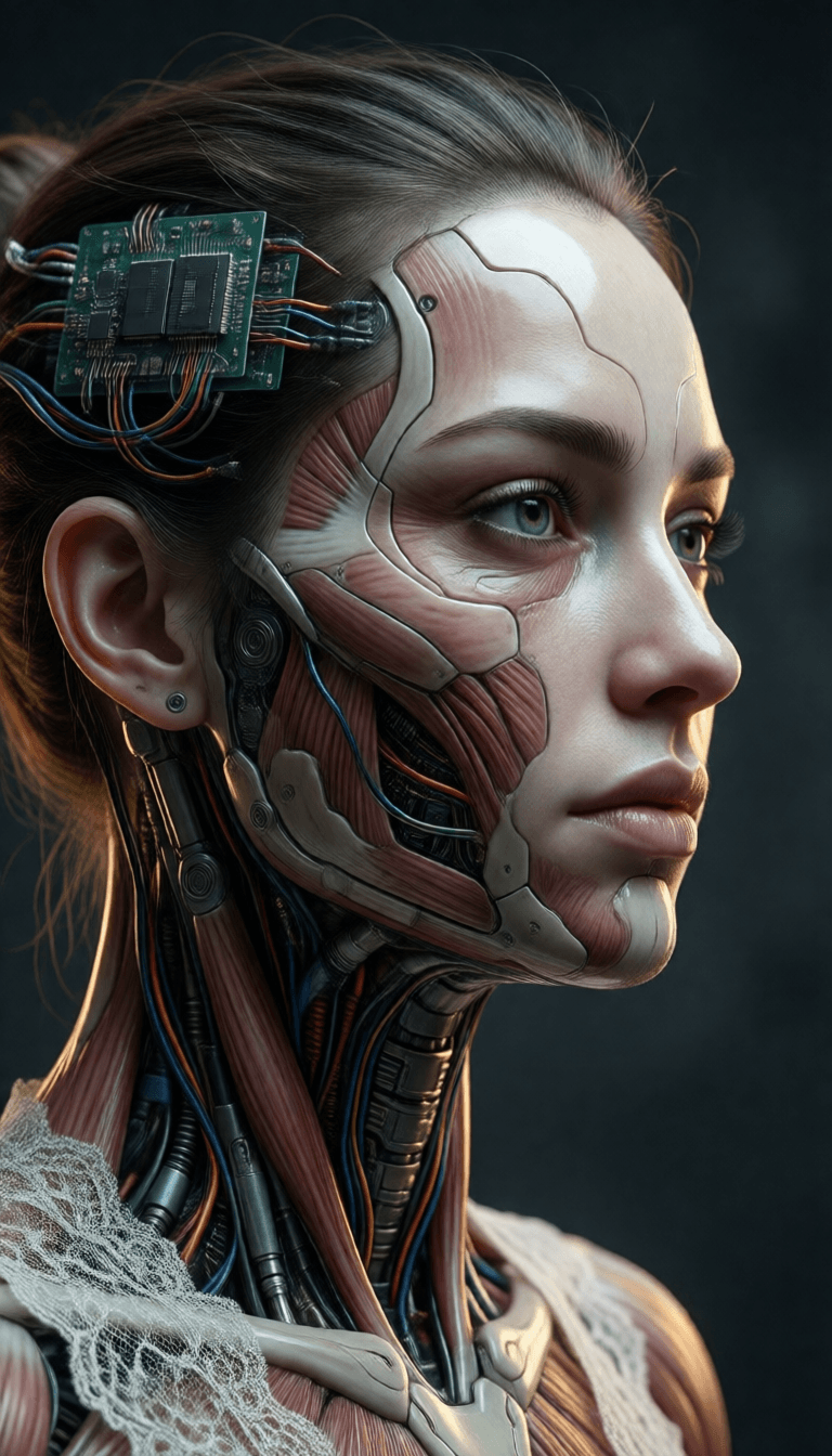 Ophelia kostenloser KI‑Bildgenerator‑Prompt:complex 3d render ultra detailed of a beautiful porcelain profile woman android…