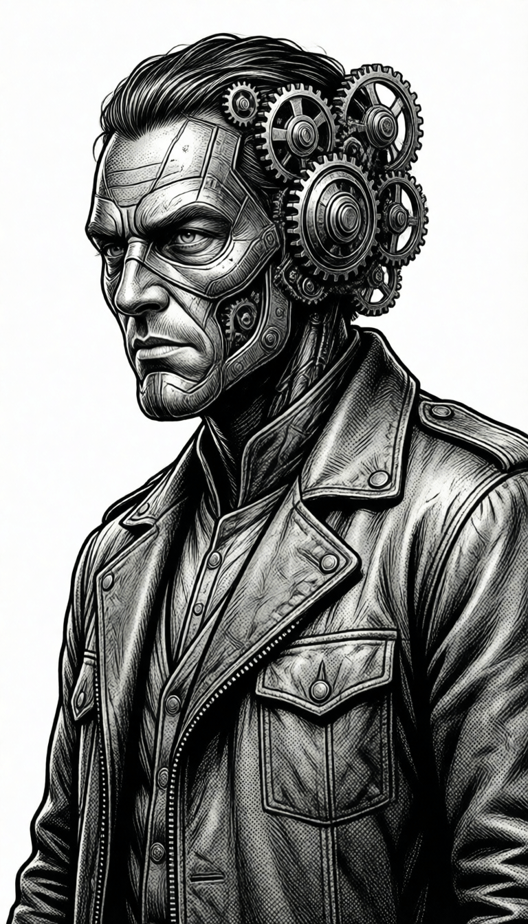 Ophelia free AI image generator prompt:A detailed monochromatic vector low camera angle full-body illustration of "Dr.…