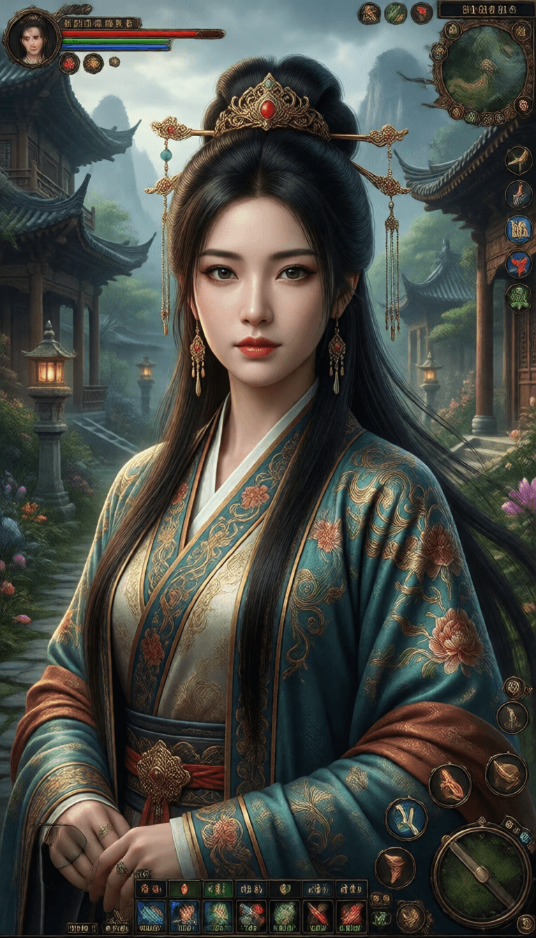 Ophelia free AI image generator prompt:Help me generate a screenshot of an ancient ARPG MMO open-world game themed arou…