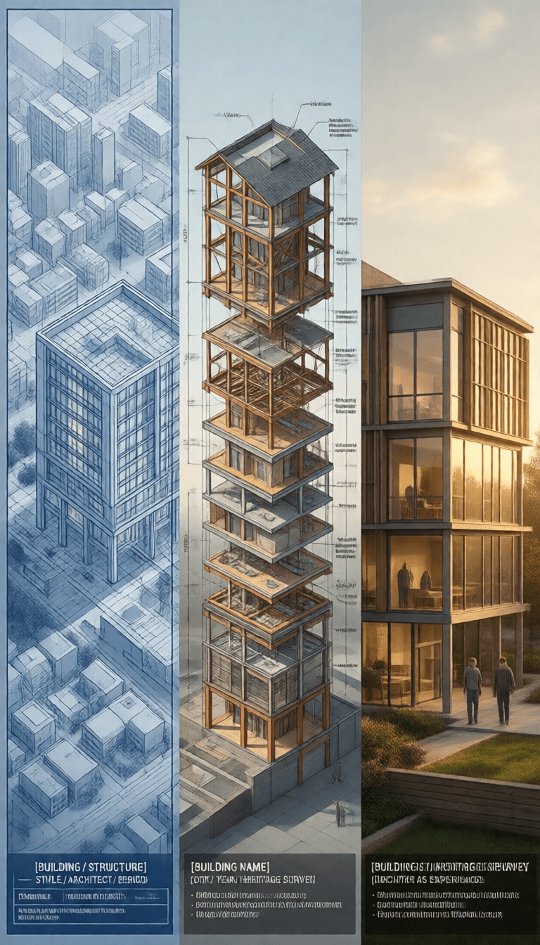 Ophelia free AI image generator prompt:A preservation architect's survey board for [BUILDING / STRUCTURE] — [STYLE / AR…