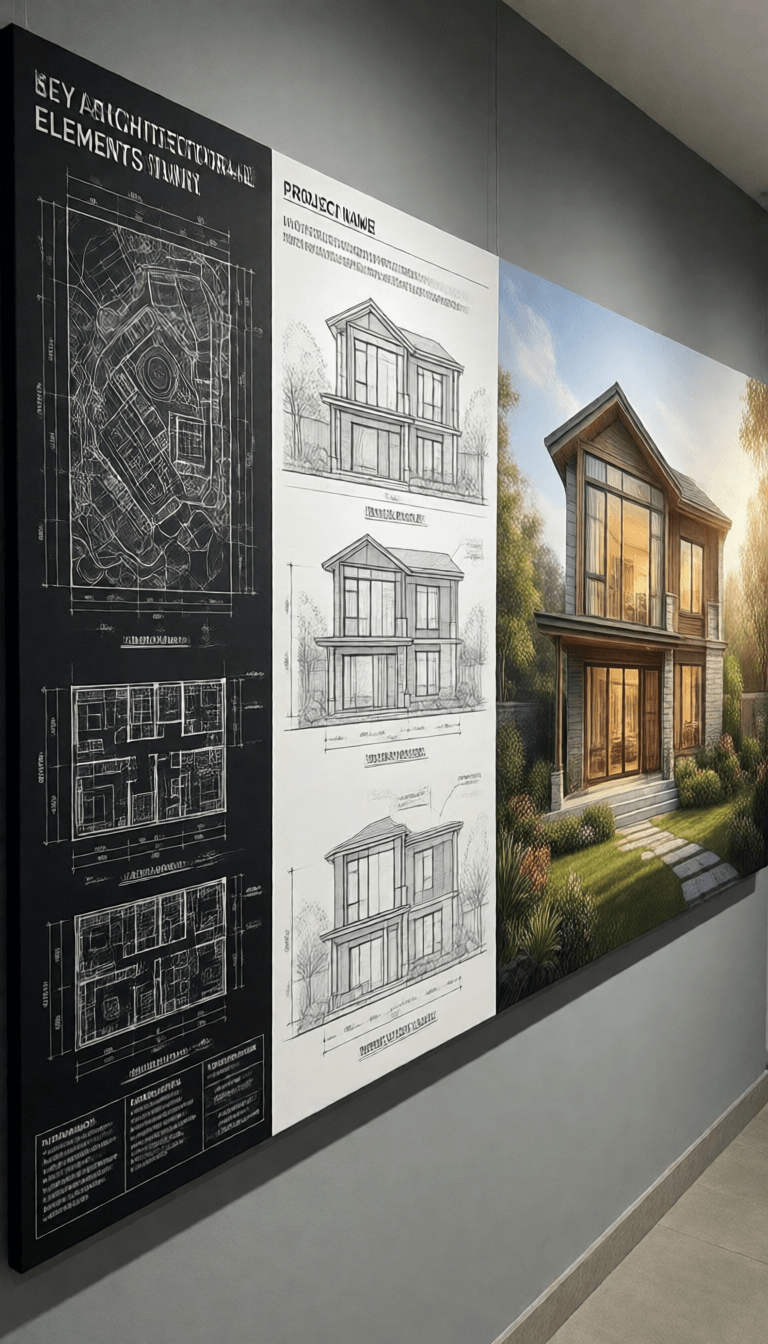 Ophelia free AI image generator prompt:An expert architectural illustrator's presentation board for a [STYLE] residence…