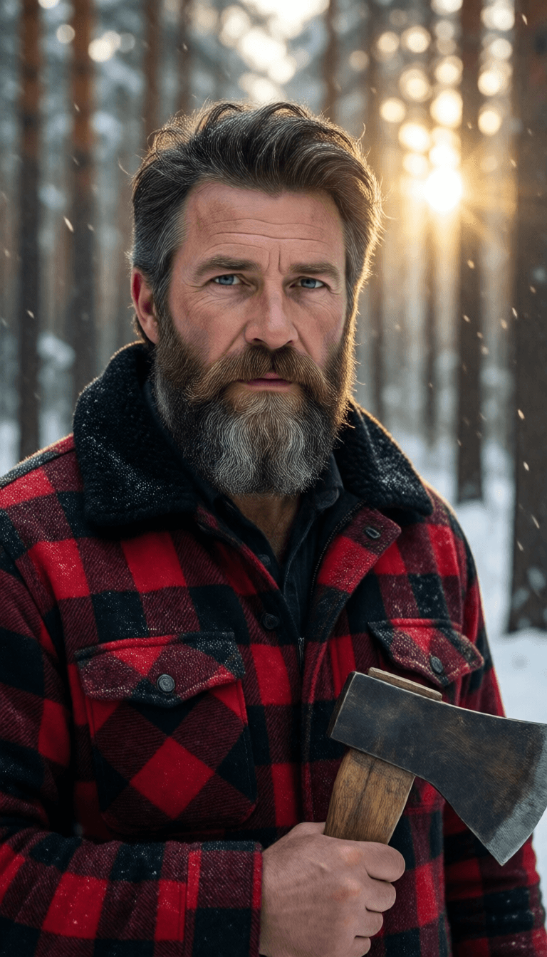 Ophelia เครื่องมือสร้างภาพ AI ฟรี – พรอมต์:"prompt": "Cinematic close-up portrait of a rugged middle-aged man with a thick…