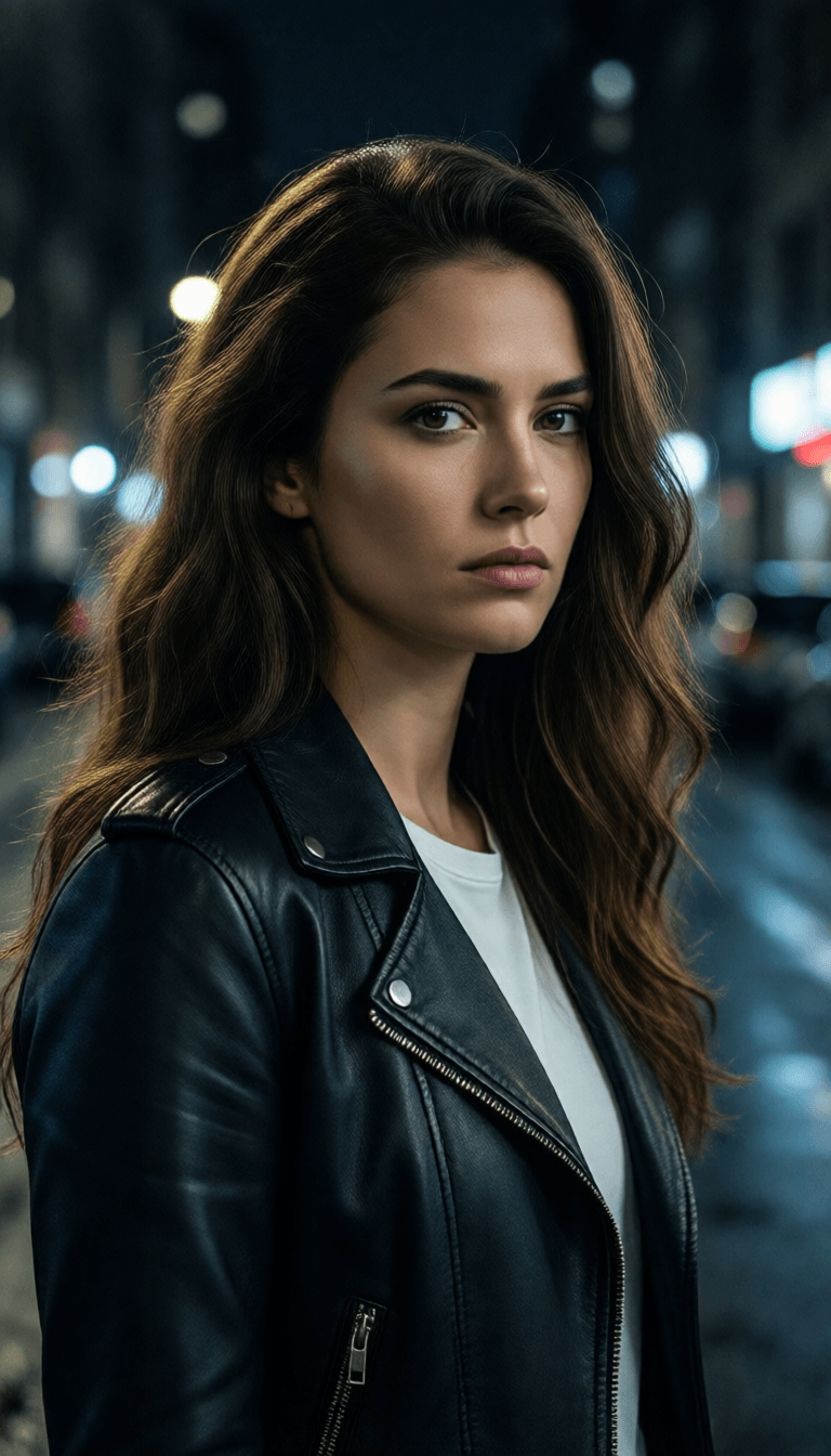 Ophelia generador de imágenes IA gratis – prompt:A hyper-realistic, ultra-detailed portrait of a young woman with long, wavy, dar…