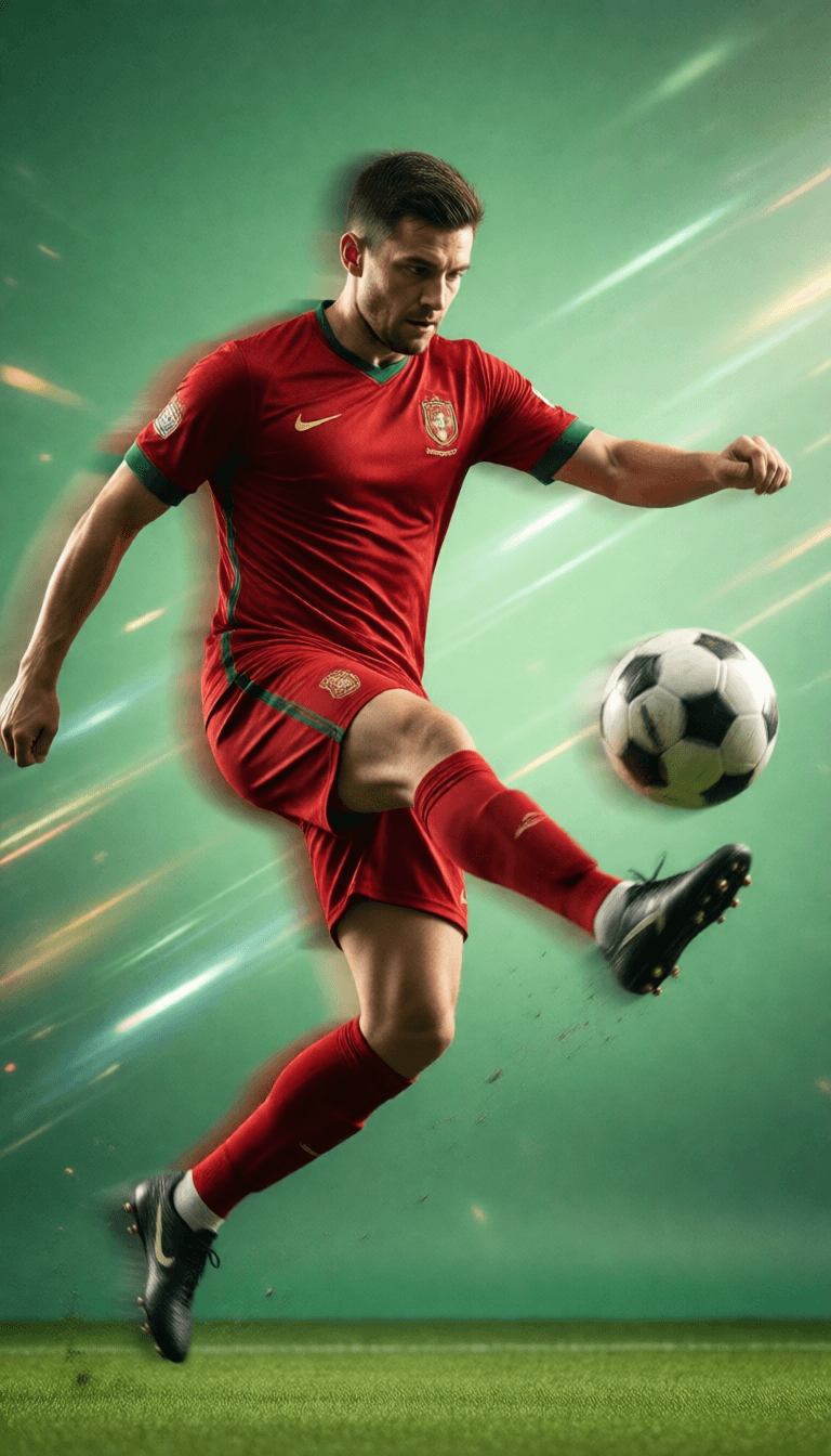 Ophelia generador de imágenes IA gratis – prompt:Panning shot of a mysterious soccer player in red proffesional soccer jearsy mid…