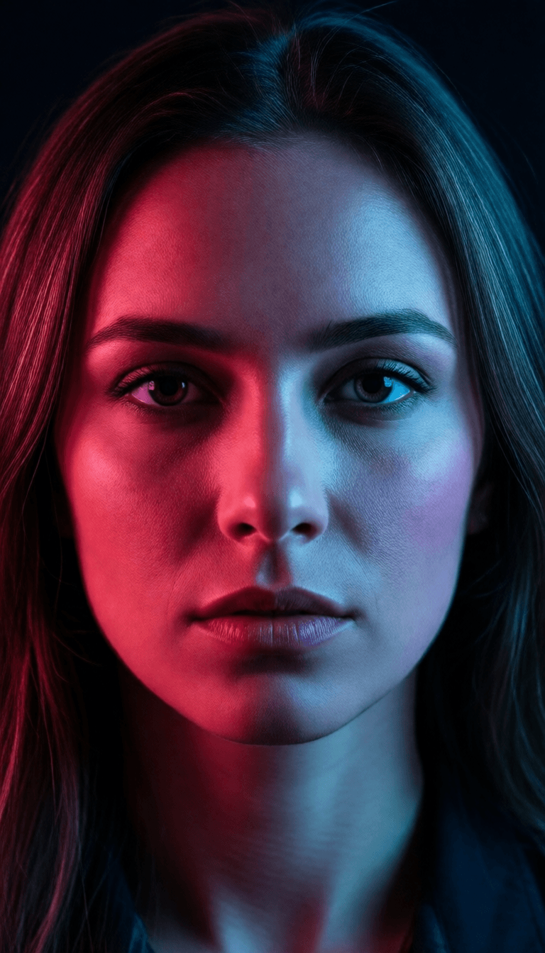 Ophelia kostenloser KI‑Bildgenerator‑Prompt:"Portrait of a [subject description] in neon light, high contrast, studio shot,…