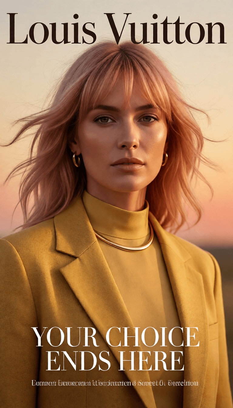 Ophelia trình tạo ảnh AI miễn phí – prompt:Ultra high-fashion magazine cover, Louis Vuitton -style editorial. Close-up port…