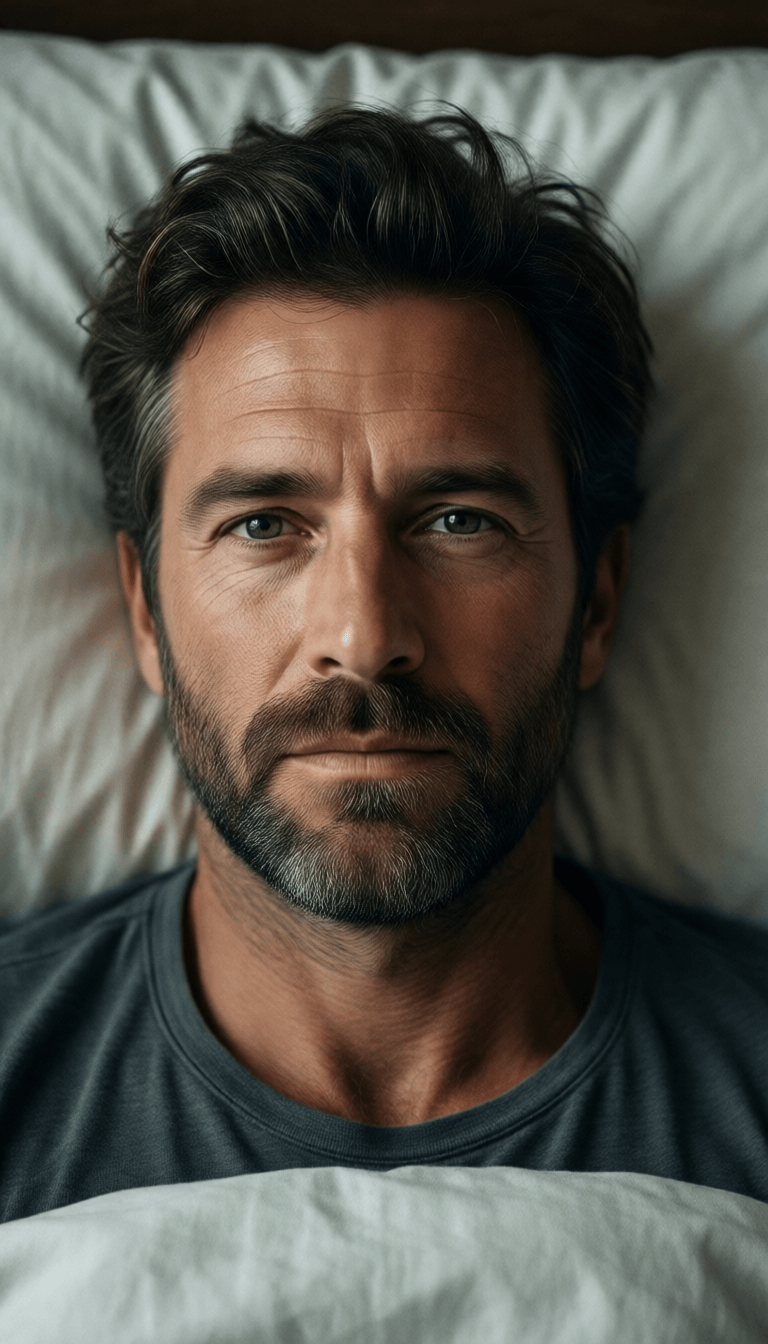 Ophelia générateur d’images IA gratuit – prompt:A man in his 40s, lying in bed, frontal shot.