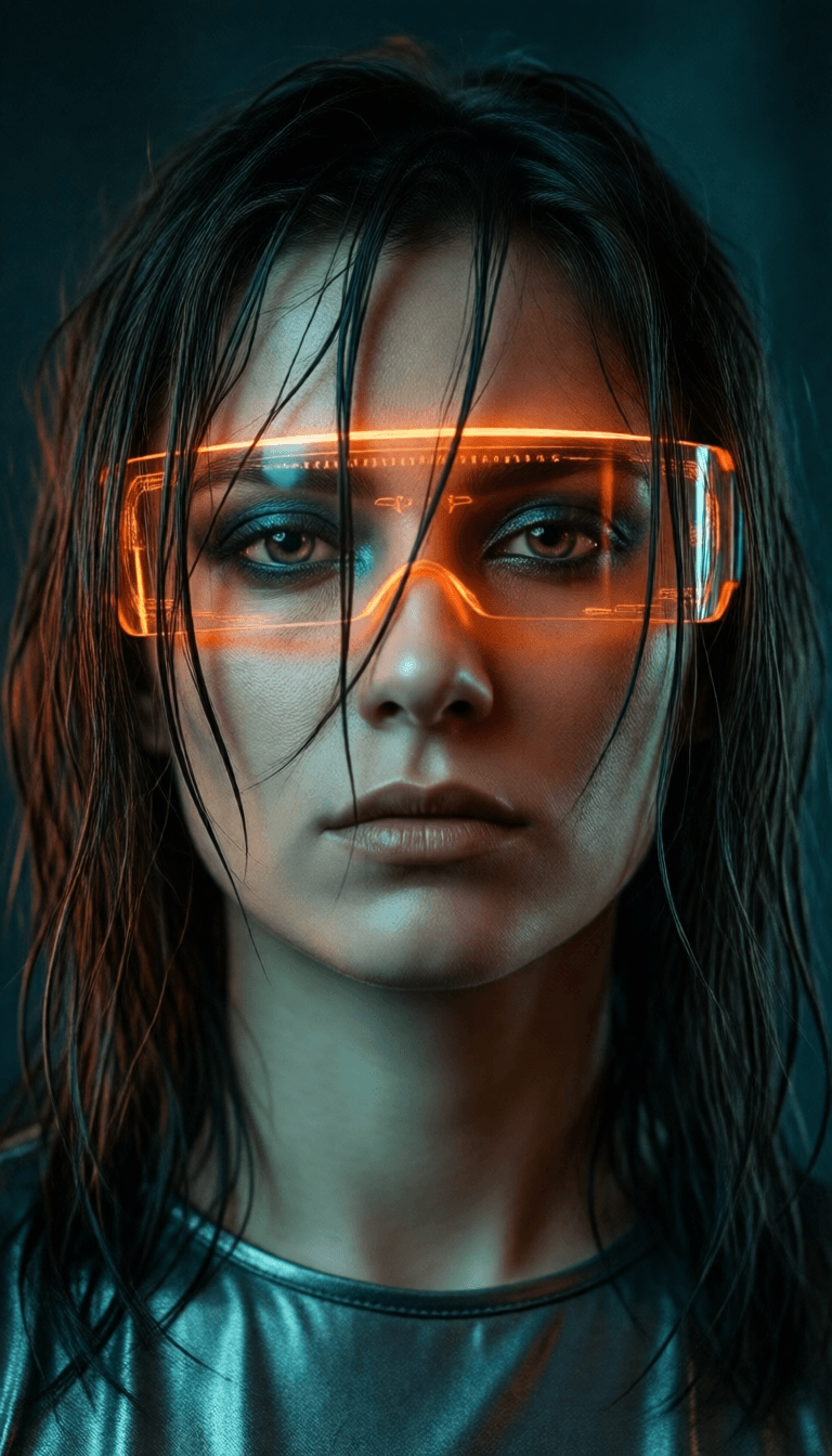 Ophelia free AI image generator prompt:{ "meta": { "purpose": "High-fashion cyberpunk portrait for editorial or influen…