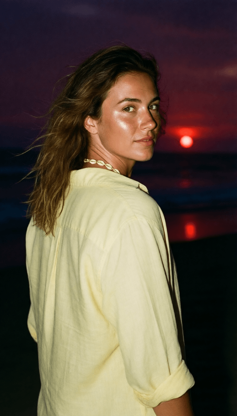 ‏Ophelia مولّد صور بالذكاء الاصطناعي مجاني – برومبت:Create a beachy look of me like I'm on a beach where it's dark but som…