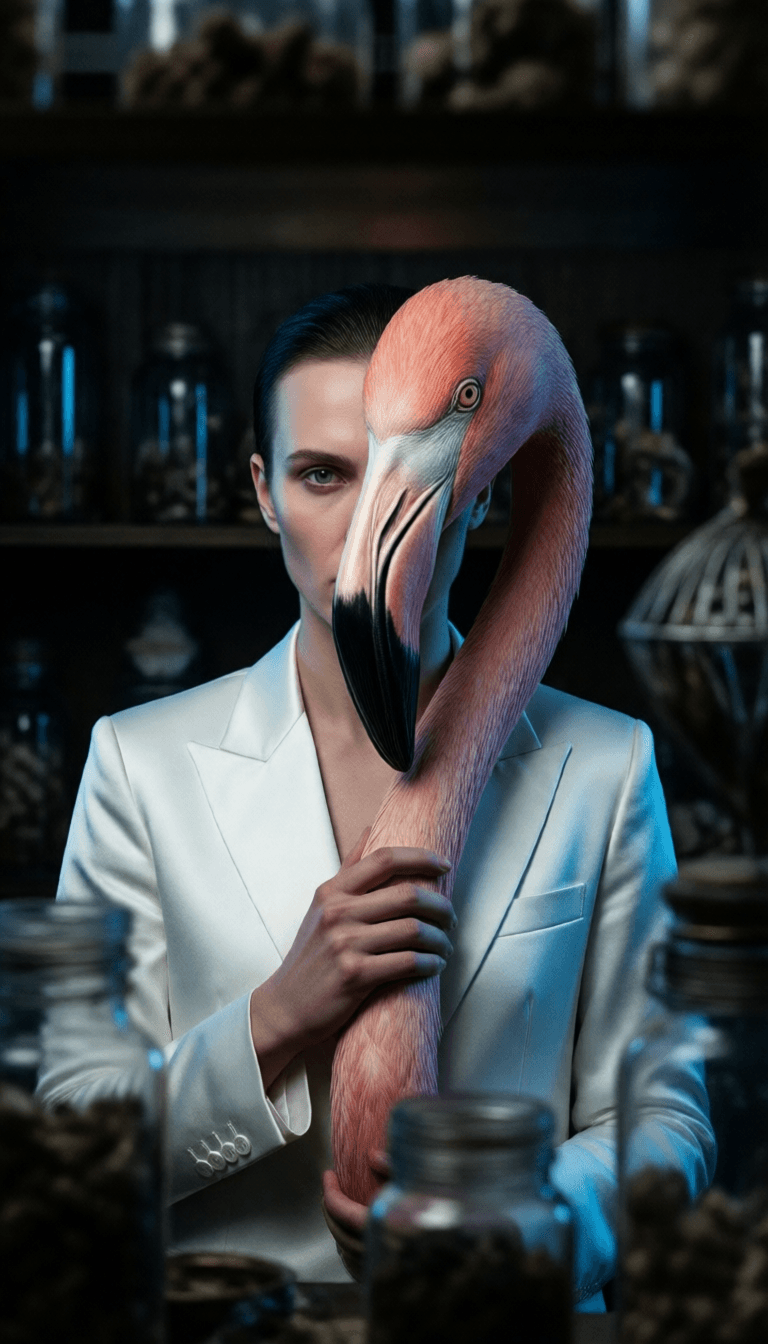 Ophelia เครื่องมือสร้างภาพ AI ฟรี – พรอมต์:{ "vibe_title_en": "Surrealist Ornithology", "master_prompt": "A voyeuristic, lo…