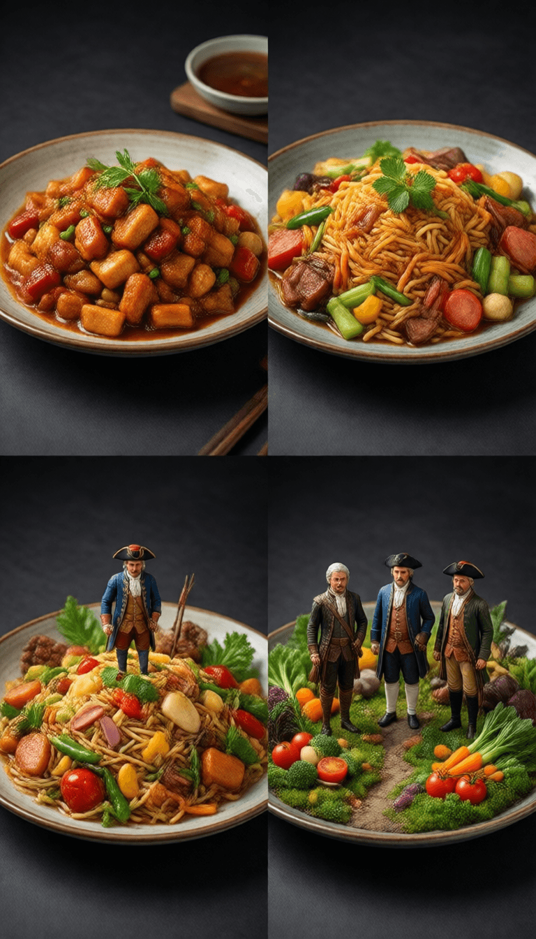 Ophelia free AI image generator prompt:2x2 grid, do this for 4 famous revolutions with cuisine of their country: select…