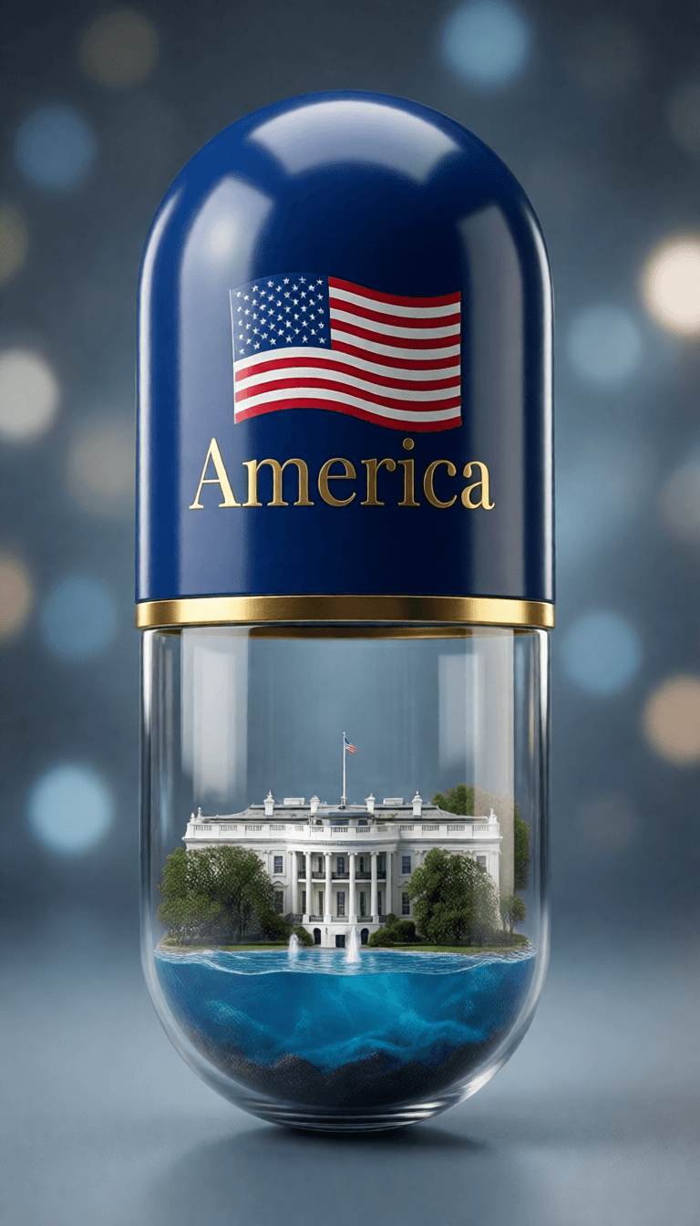 Ophelia เครื่องมือสร้างภาพ AI ฟรี – พรอมต์:A high-quality, 3D digital render of a giant pharmaceutical capsule standing ver…