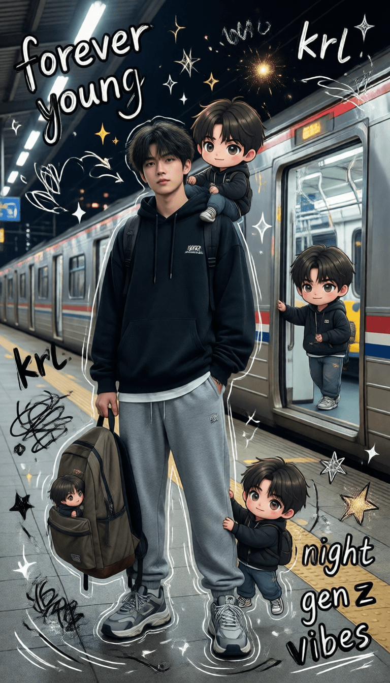 Ophelia kostenloser KI‑Bildgenerator‑Prompt:High-quality mixed media portrait. A trendy Gen Z teenager (using a photo of the…