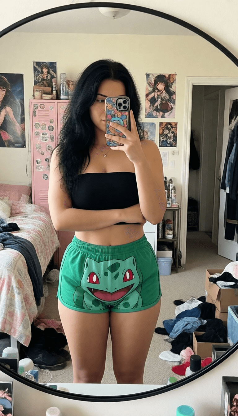 Ophelia free AI image generator prompt:A vertical 2:3 candid mirror selfie of American Woman [uploaded image], Full Bus…