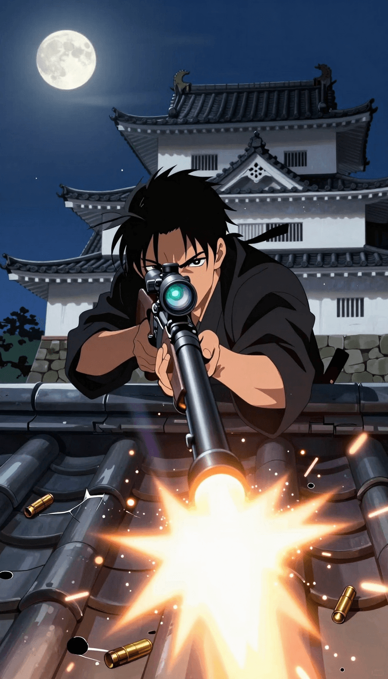 Ophelia free AI image generator prompt:Masterpiece quality, theatrical anime-scale dynamic battle scene. A samurai char…