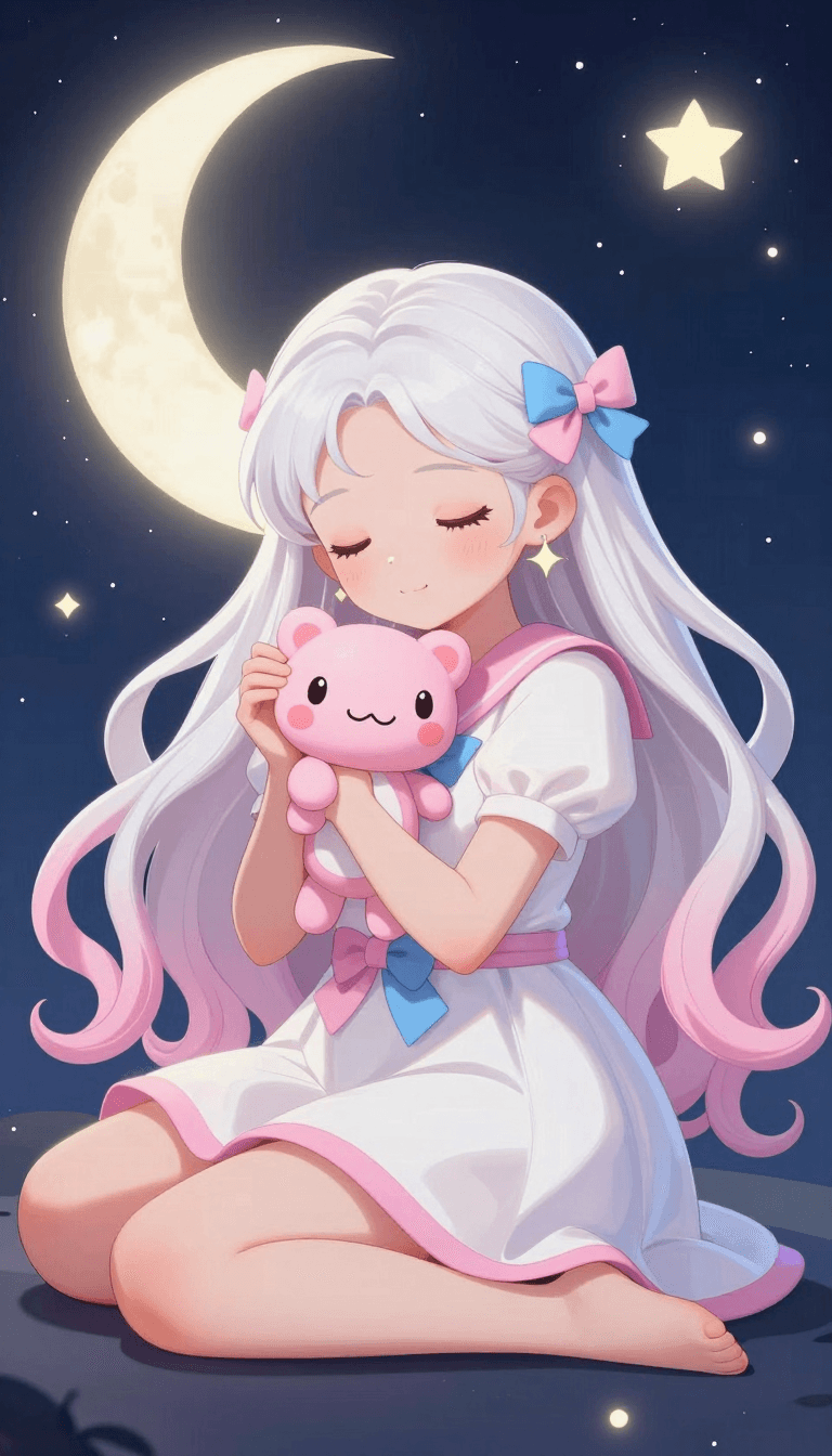 Ophelia free AI image generator prompt:Dulces y hermosos sueños para todos mis hermosos Súbditos 🌙💕🥰🤍🩷🩵