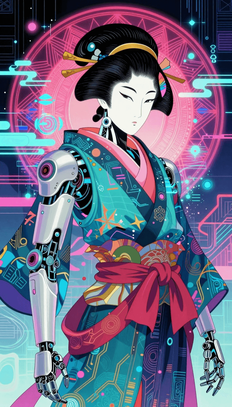 Opheliaai prompt:Neo-Cyberpunk Cyber-Edo Japanese illustration of a [CHARACTER_TYPE] in a cinemat…