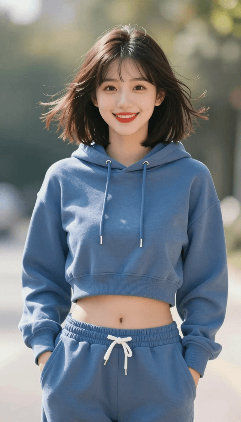 Opheliaai Prompt:1 girl, beautiful Korean girl, (Cute Loose Bob hair), (wearing a cropped hoodie,…