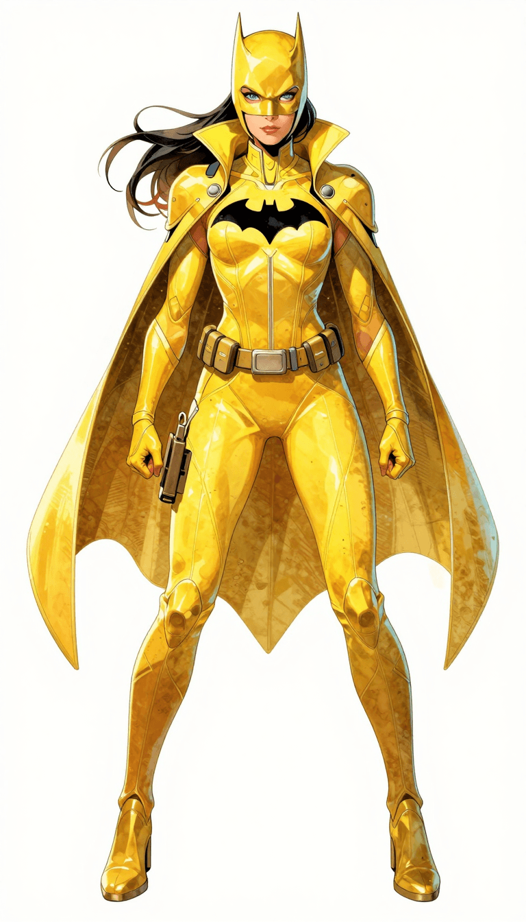 Opheliaai prompt:a masterpiece, batgirl/supergirl from dc comic wearing alternate yellow costume,…