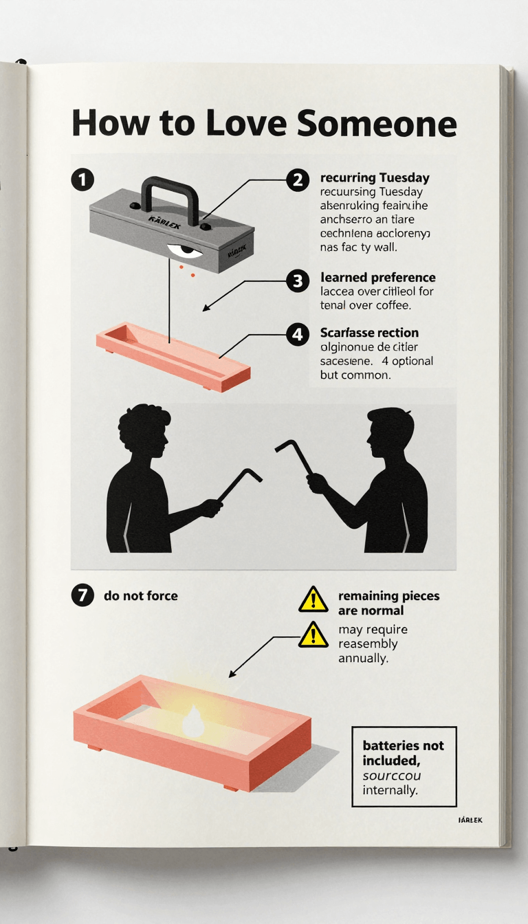 Ophelia kostenloser KI‑Bildgenerator‑Prompt:A vintage IKEA instruction manual spread — clean technical illustration, explode…