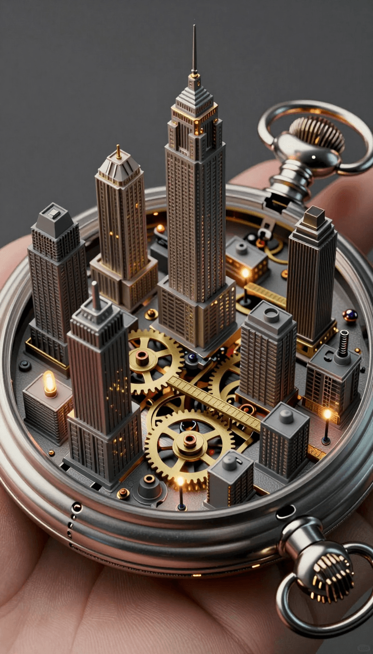 Ophelia free AI image generator prompt:Create a hyper-realistic macro photograph depicting a sprawling miniature metrop…