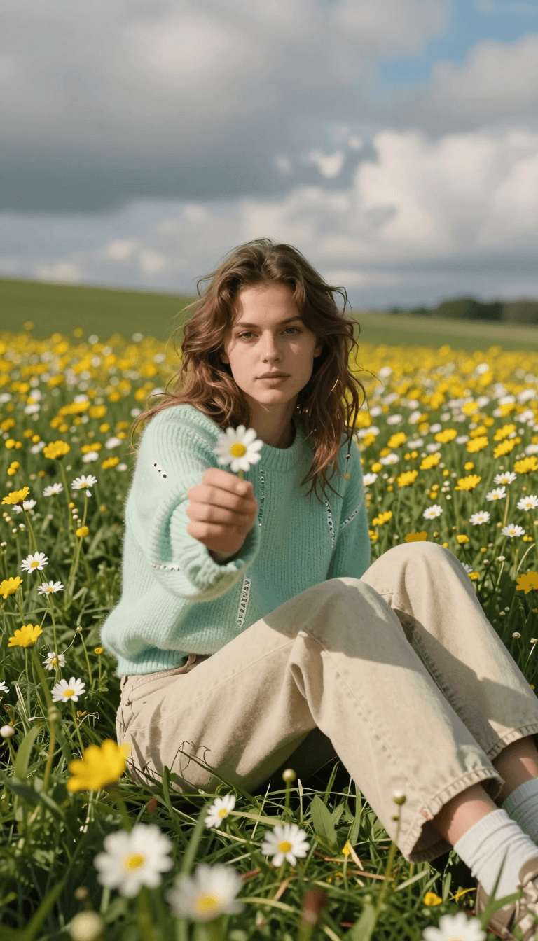 Ophelia เครื่องมือสร้างภาพ AI ฟรี – พรอมต์:{ "prompt": "Create a cinematic, wide-angle portrait using the same face and ide…