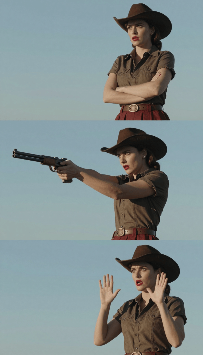 Ophelia générateur d’images IA gratuit – prompt:A real-life woman is presented in a vertical triptych collage composition, depic…