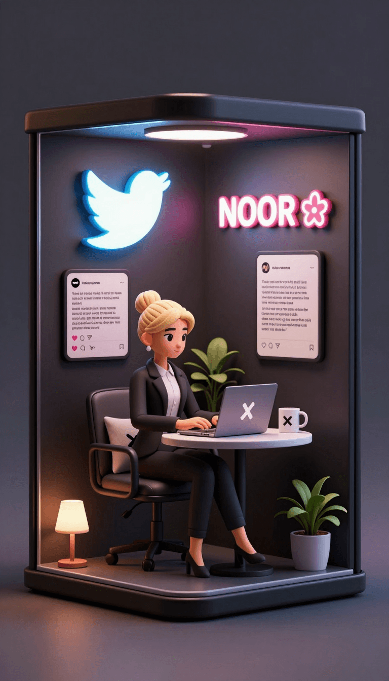Opheliaai prompt:A highly detailed 3D stylized mini glass office booth inspired by X (Twitter) br…