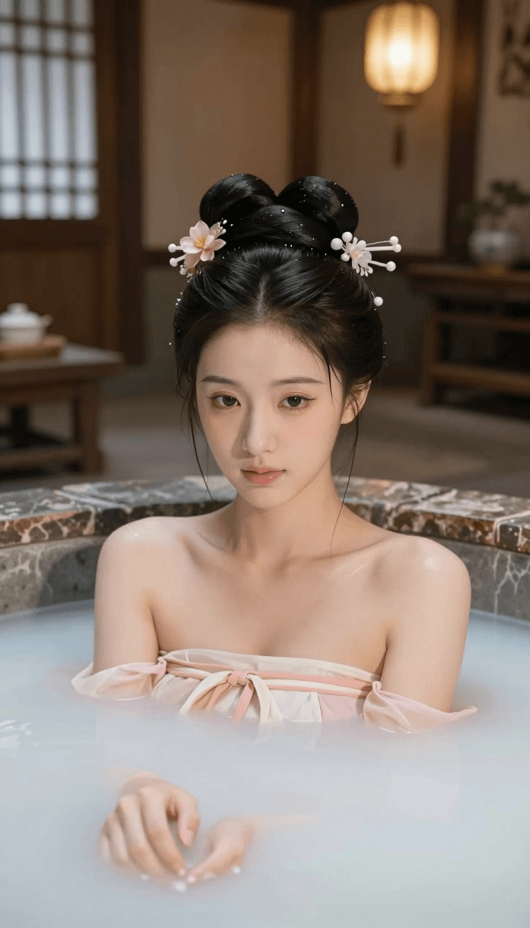 Opheliaai prompt:A Chinese ancient style beautiful woman taking a milk bath in an ancient luxurio…