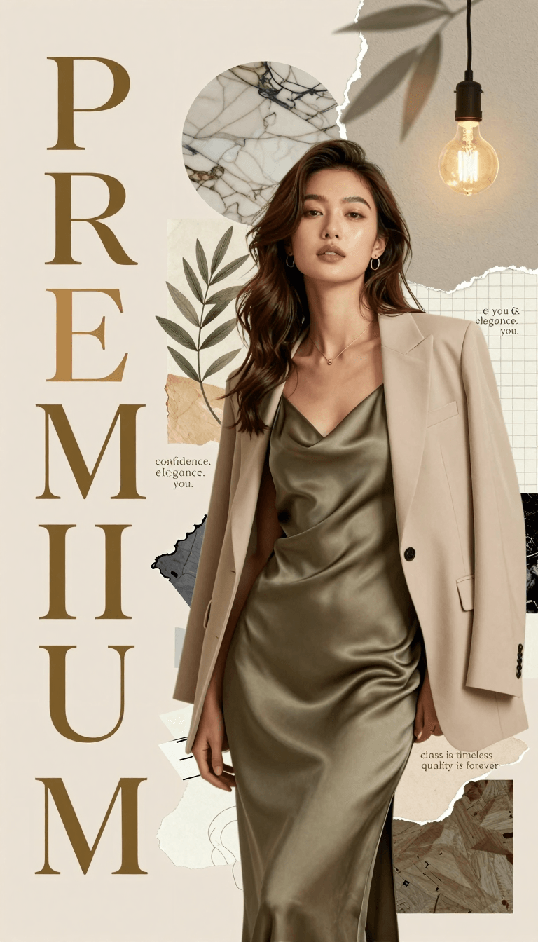 Opheliaai prompt:Luxury fashion editorial poster, premium magazine collage style, earthy neutral…
