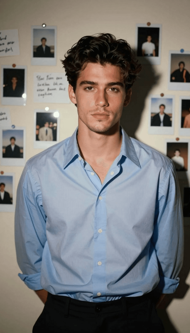 Opheliaai prompt:A cinematic front-facing indoor portrait of a stylish young man standing against…