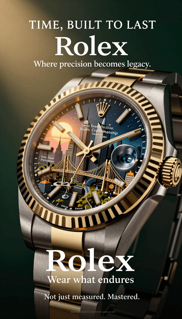 Opheliaai Prompt:Create a breathtaking 9:16 luxury advertising poster for Rolex. This must be a c…