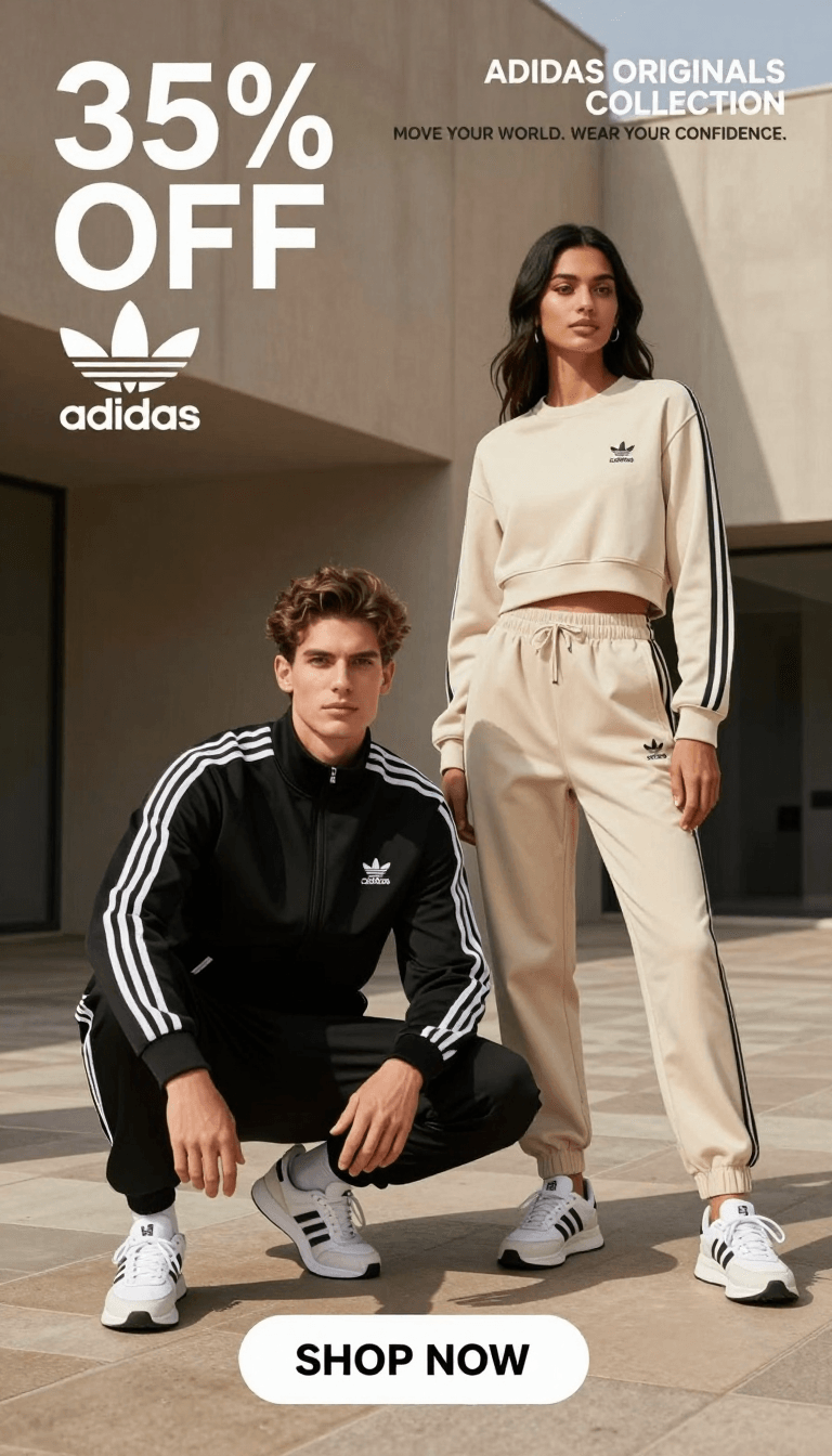 Opheliaai prompt:Create a premium fashion advertisement for Adidas Originals. Scene: A modern arc…