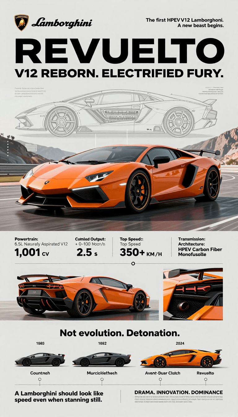 Opheliaai prompt:Premium automotive collector poster for the Lamborghini Revuelto, futuristic mag…