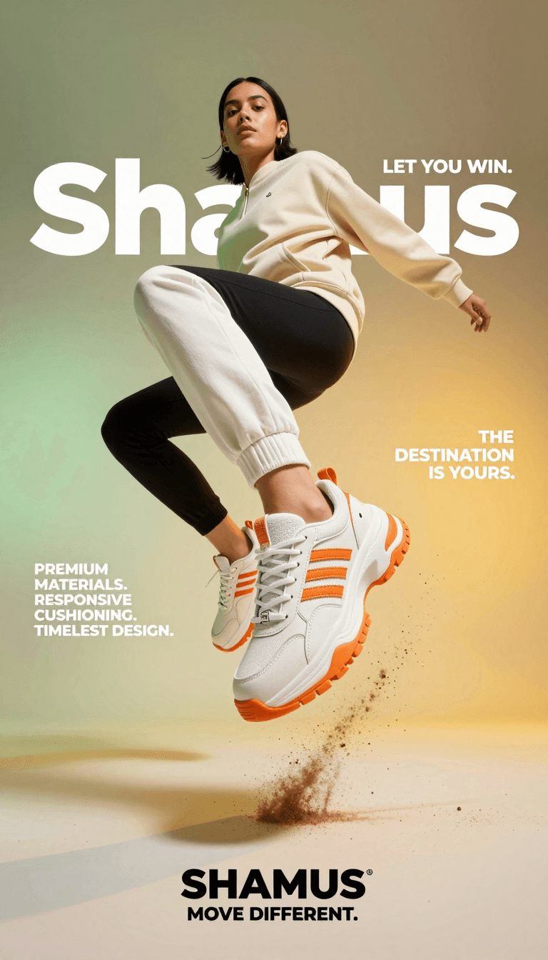 Opheliaai Prompt:"A cinematic, high-end sneaker advertisement poster featuring a young female mod…