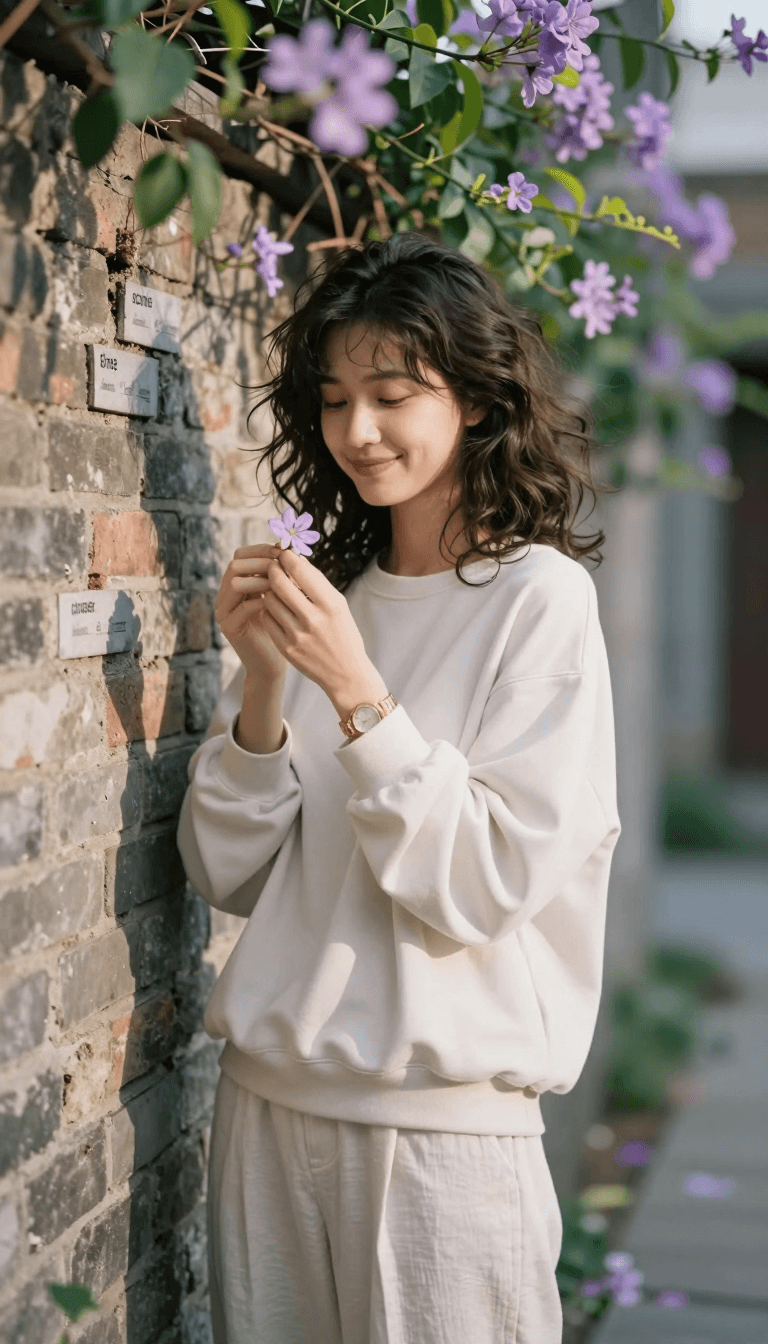 Opheliaai prompt:{ "scene": { "location": "quiet outdoor garden wall", "background": "aged brick…