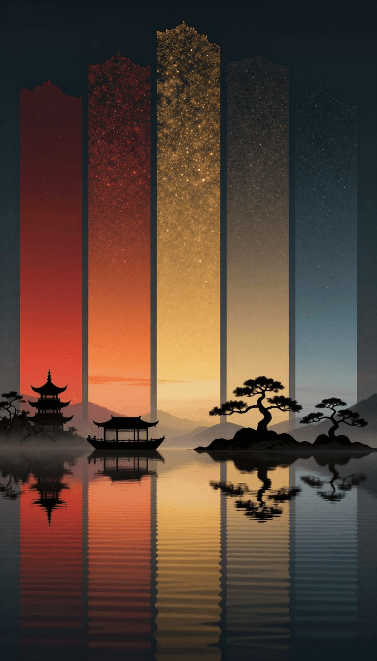 Opheliaai Prompt:Abstract digital painting, Eastern zen landscape, time-slice concept art, 4:5 ve…