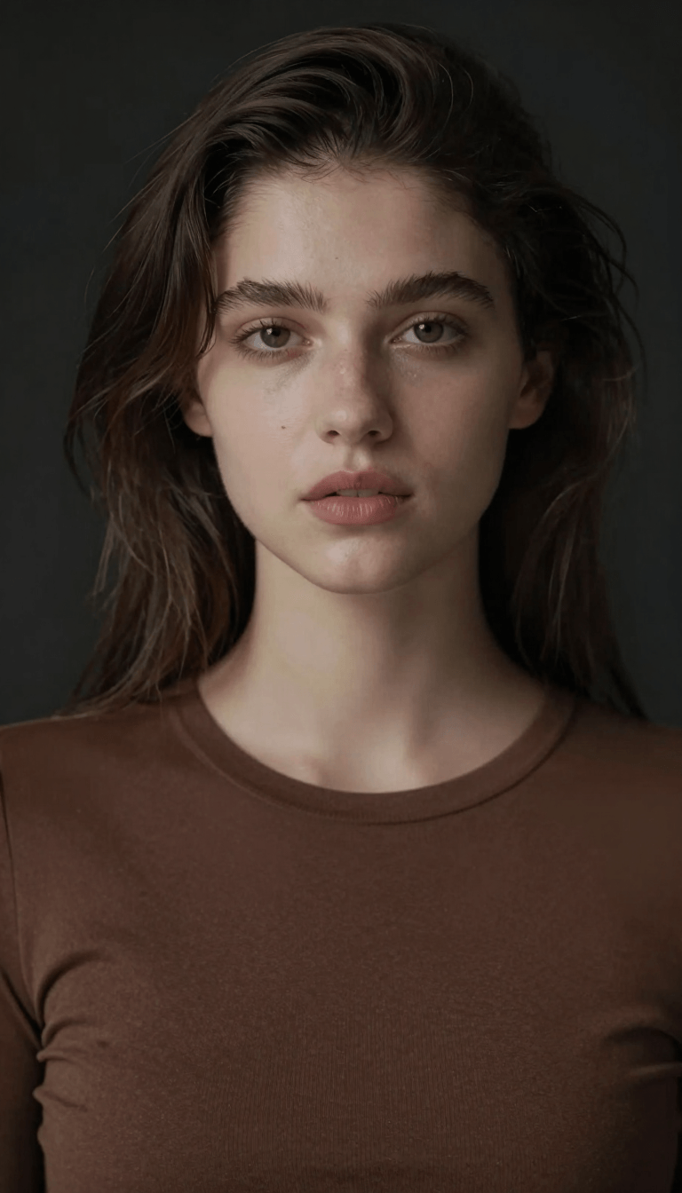Opheliaai موجه:Moody cinematic portrait of a young woman with clear fair skin and barely-there…
