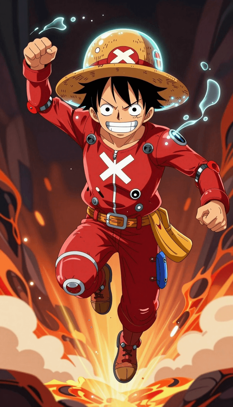 Opheliaai プロンプト:,,my_lora,,Monkey D. Luffy wears a red tech-rubber overall suit, his iconic stra…