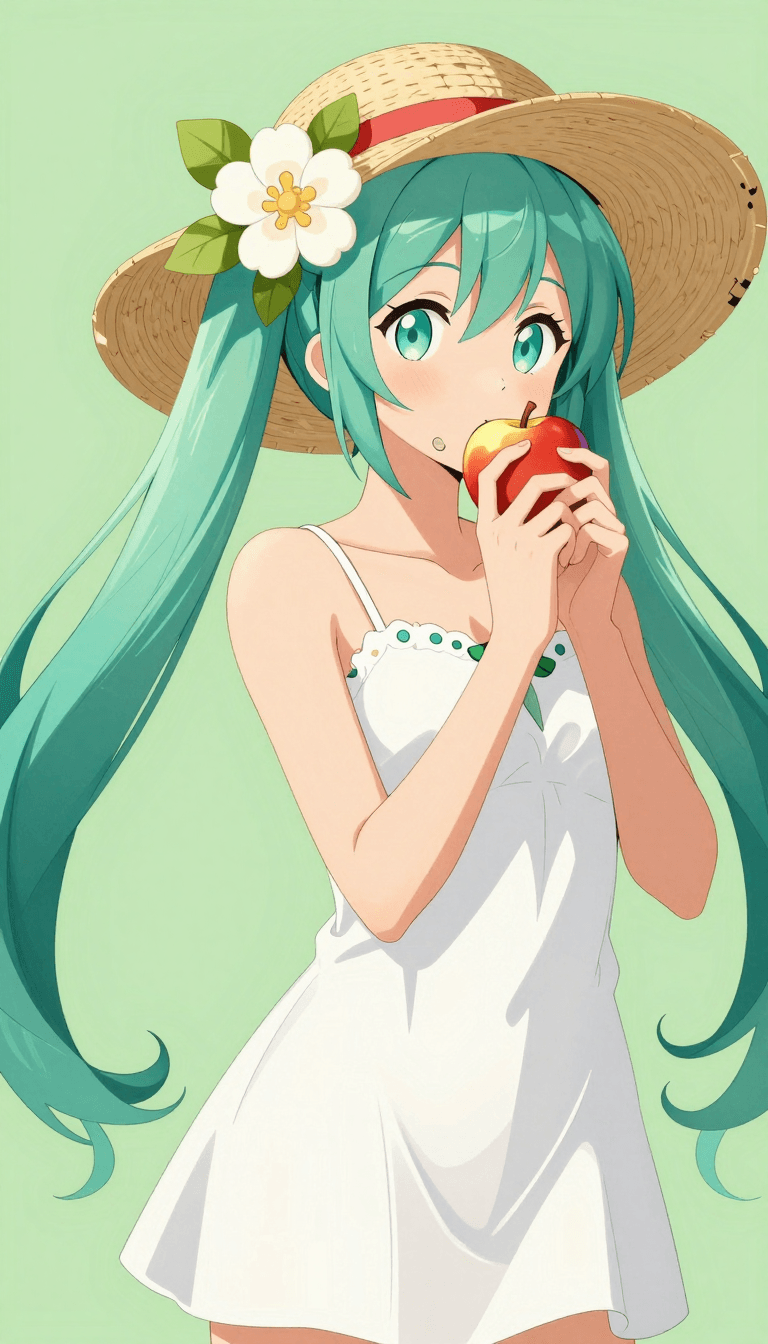 Opheliaai prompt:ydjs style,xcwyum,191Flat Coloring,1girl,solo,long hair,hat,holding,twintails,up…