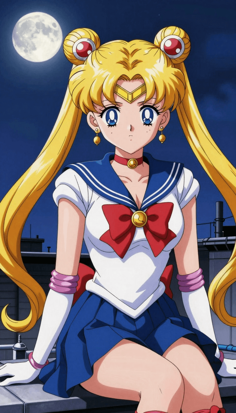 Opheliaai prompt:dtpose,flux girl,Old Anime,anime.,Double ponytails long hair,sailor uniform. blu…