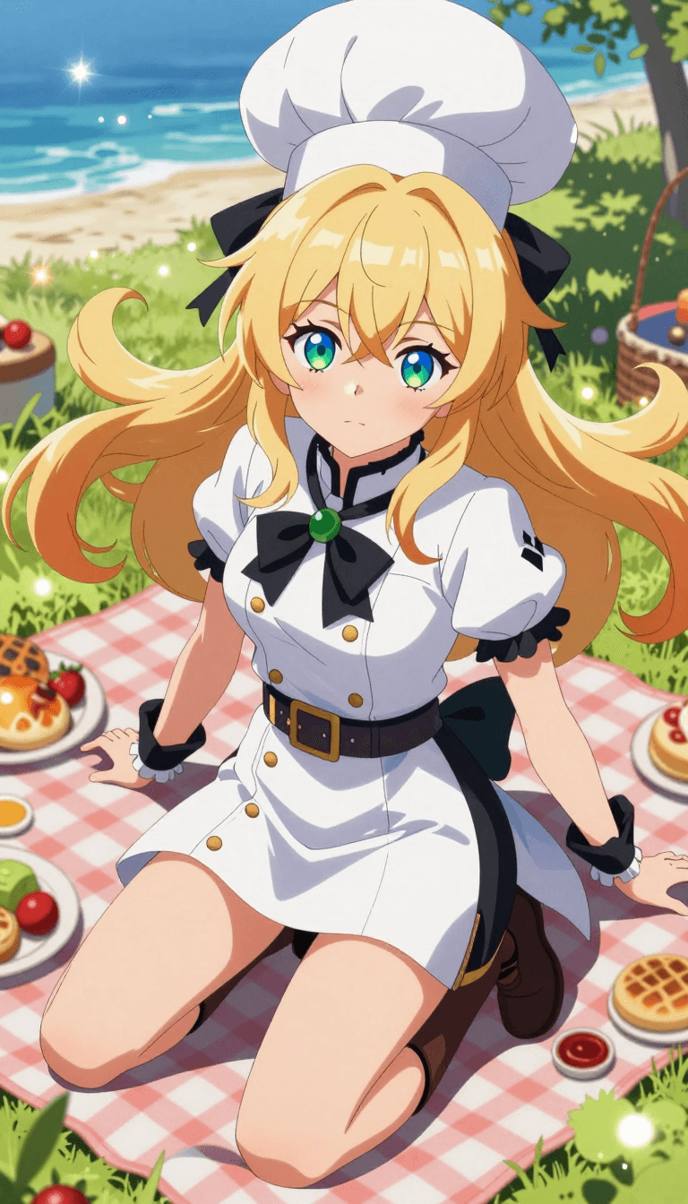 Opheliaai Prompt:escoffier \(genshin impact\),blonde hair,ahoge,blue eyes,escoffier fake devil ta…
