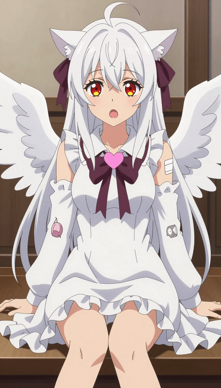 Opheliaai موجه:1girl, dress, joints, looking at viewer, doll joints, solo, long sleeves, red ey…
