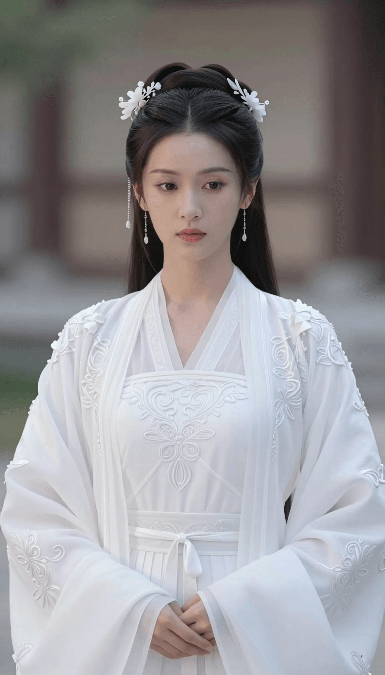 Opheliaai prompt:The image depicts a person dressed in an elegant, traditional white outfit that…