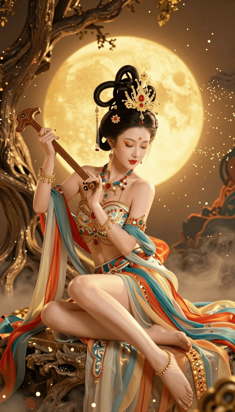 Opheliaai prompt:XUER Tang dynasty costume,XUER Dunhuang apsaras,1girl,solo,short hair,black hair…