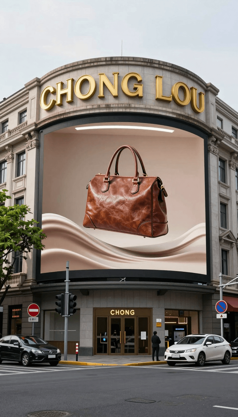 Opheliaai prompt:Naked eye 3D advertising screen,Vintage style corner building photography, with…
