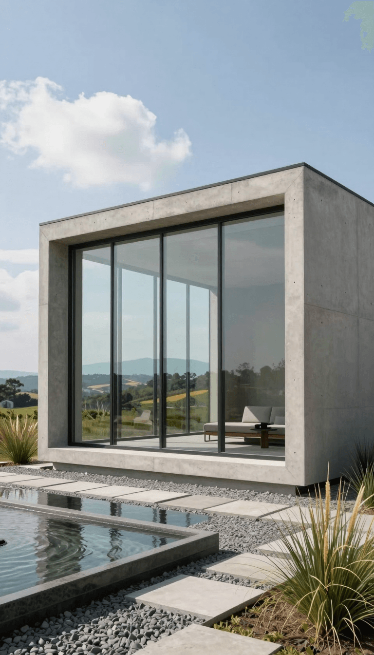 Opheliaai prompt:A sleek,cubic structure with floor-to-ceiling glass walls,offering panoramic vie…