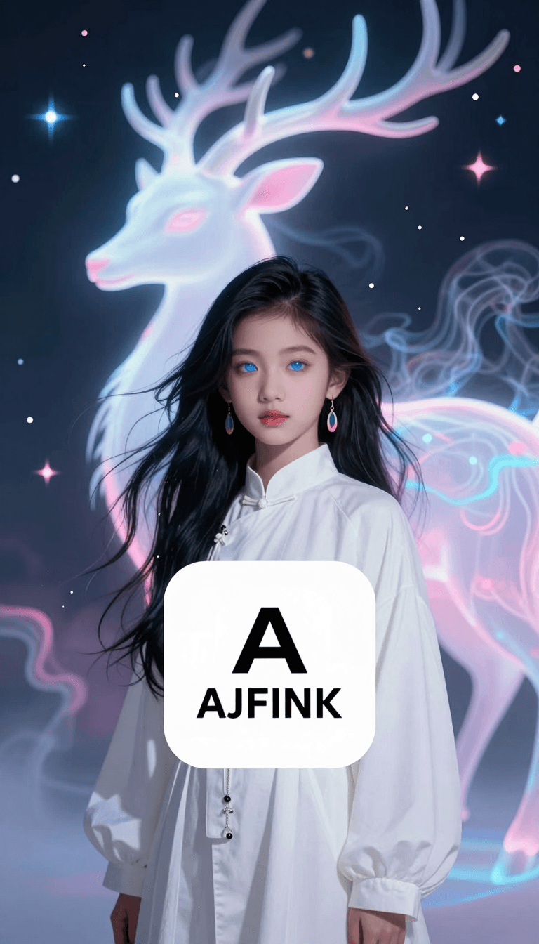 Opheliaai موجه:AJFINK,A young girl with long black flowing hair,a gradual color change at the t…