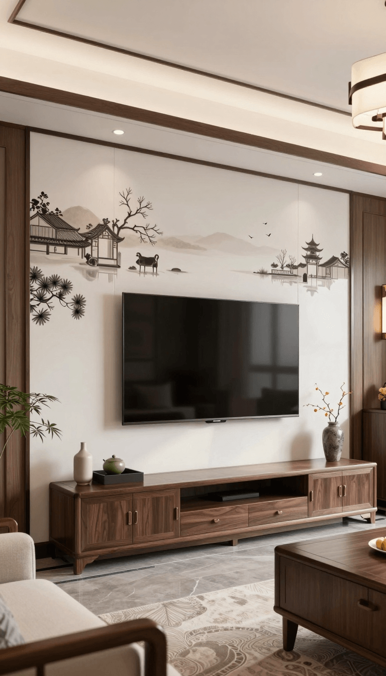 Opheliaai prompt:Lao chen,Lao chen  Contemporary Living Room with Modern Furniture and Asian-Insp…